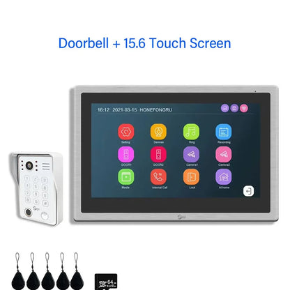 Anjielo Smart Home Tuya Smart Video Intercom with Camera 4CH 15.6inch Touch Screen IDVR 1080P Ddoorbell Intercoms For Apartment