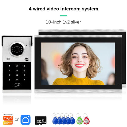 ANJIELO Metal Doorbell Video Intercom for System 10 inch Touch Screen 4in1 Unlock Romote Safety Protection Tuya Smart
