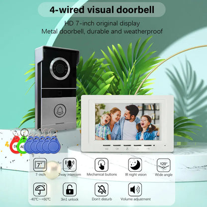 ANJIELO Smart Home 7-inch CVBS Doorbell Video Intercom System for Home Supports RFID Card One-button Unlocking Video Door Phone