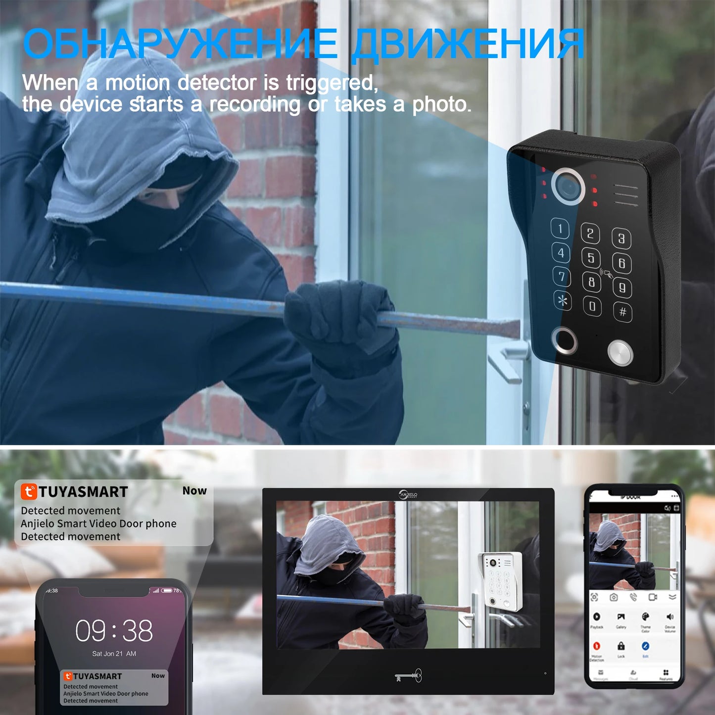 Anjielo Smart Advanced Tuya Smart Home 10'' Display Video Intercom with Secure Access Control Options High Definition 1080p Wired Doorbells for Enhanced Safety