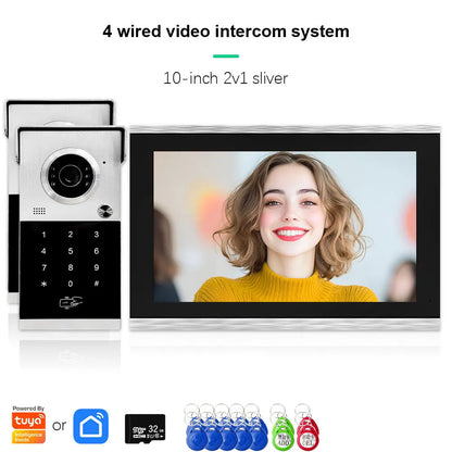 ANJIELO Metal Doorbell Video Intercom for System 10 inch Touch Screen 4in1 Unlock Romote Safety Protection Tuya Smart