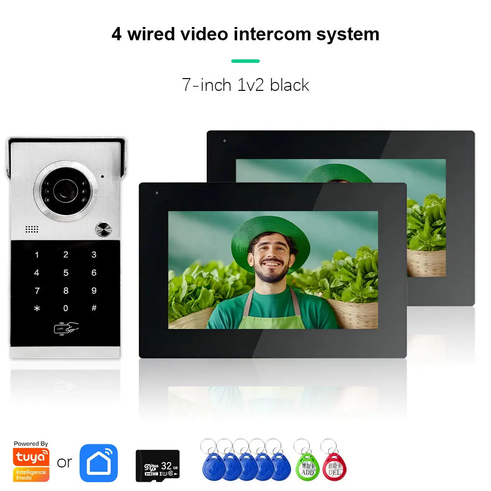 ANJIELO Metal Doorbell Video Intercom for System 10 inch Touch Screen 4in1 Unlock Romote Safety Protection Tuya Smart