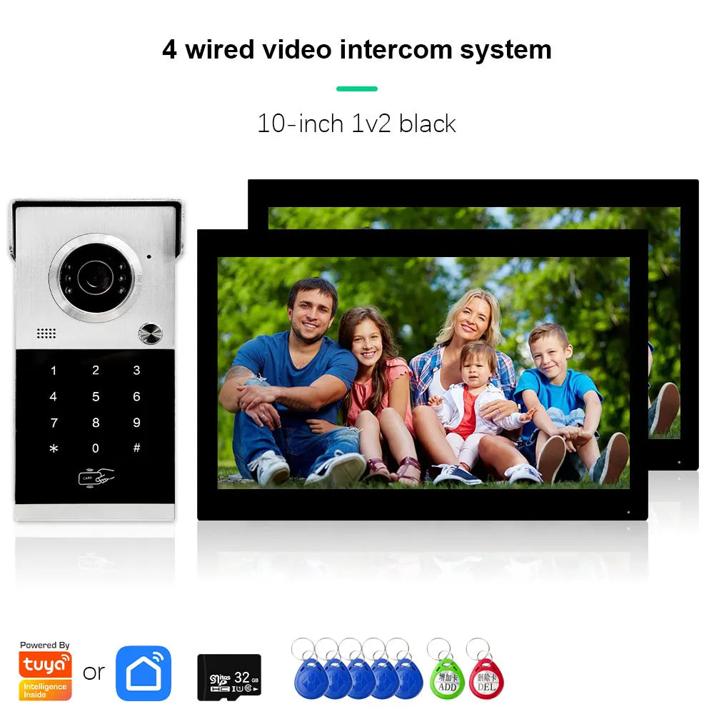 ANJIELO Metal Doorbell Video Intercom for System 10 inch Touch Screen 4in1 Unlock Romote Safety Protection Tuya Smart