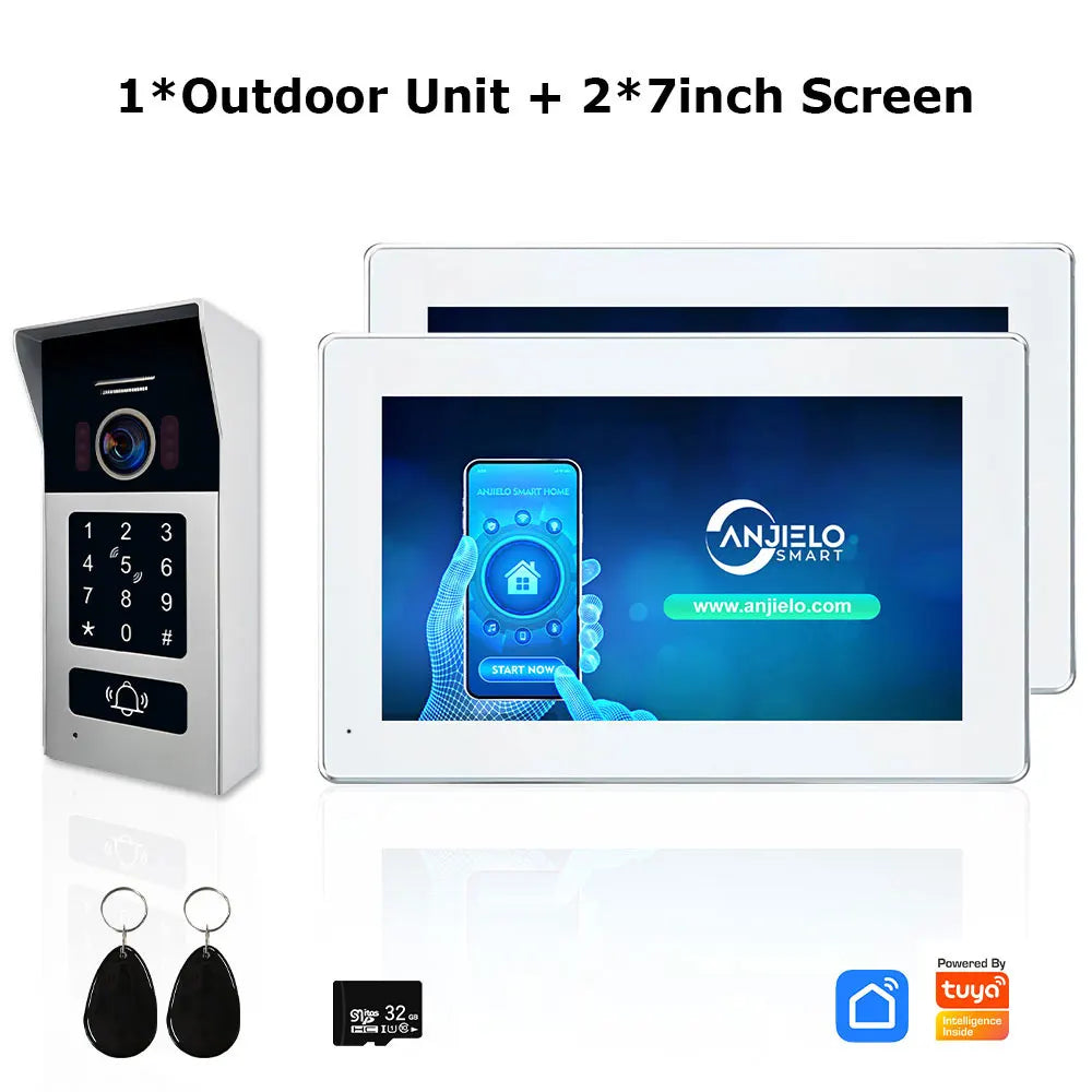 Anjielo Smart Home 2 Wire BUS Video Intercom Doorbell Camera 1080P 7/10 Inch Touch Monitor With RFID Card Access Doorphone System For Home Villa