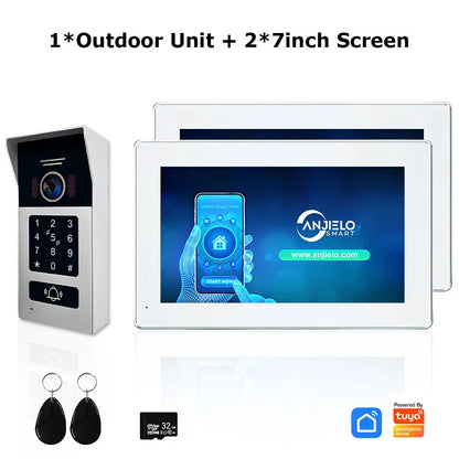 Anjielo Smart Home 2 Wire BUS Video Intercom Doorbell Camera 1080P 7/10 Inch Touch Monitor With RFID Card Access Doorphone System For Home Villa