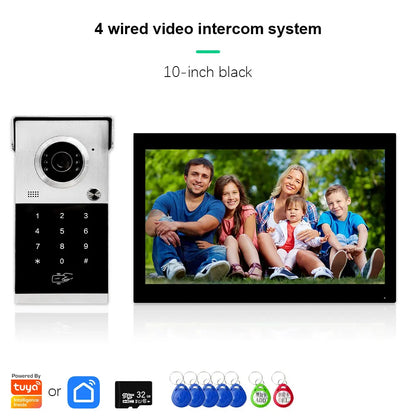 ANJIELO Metal Doorbell Video Intercom for System 10 inch Touch Screen 4in1 Unlock Romote Safety Protection Tuya Smart