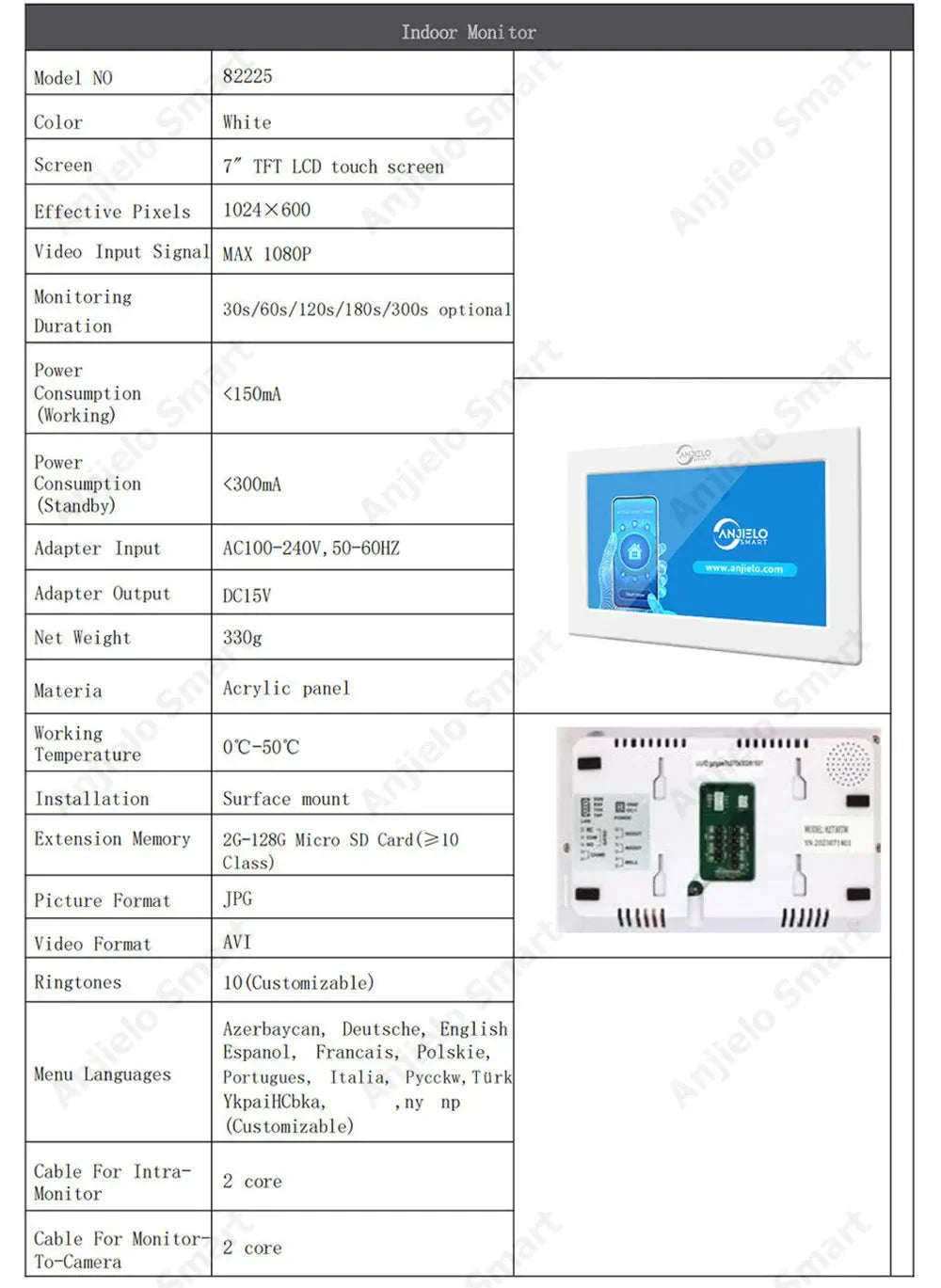 Anjielo Smart Home 2 Wire Doorbell Video Intercom System for 4-family Apartment with 7 inch Touch Screen 1080P Card Unlock Tuya Smart