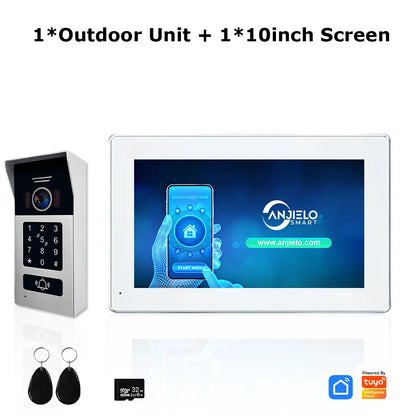 Anjielo Smart Home 2 Wire BUS Video Intercom Doorbell Camera 1080P 7/10 Inch Touch Monitor With RFID Card Access Doorphone System For Home Villa