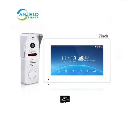 ANJIELO 4-Wire Video Intercom System – 7"/10" Indoor Monitor, Night Vision, Motion Detection, Two-Way Audio, Tuya/Smart Life App, IP65 Weatherproof Door Station with Rain Cover