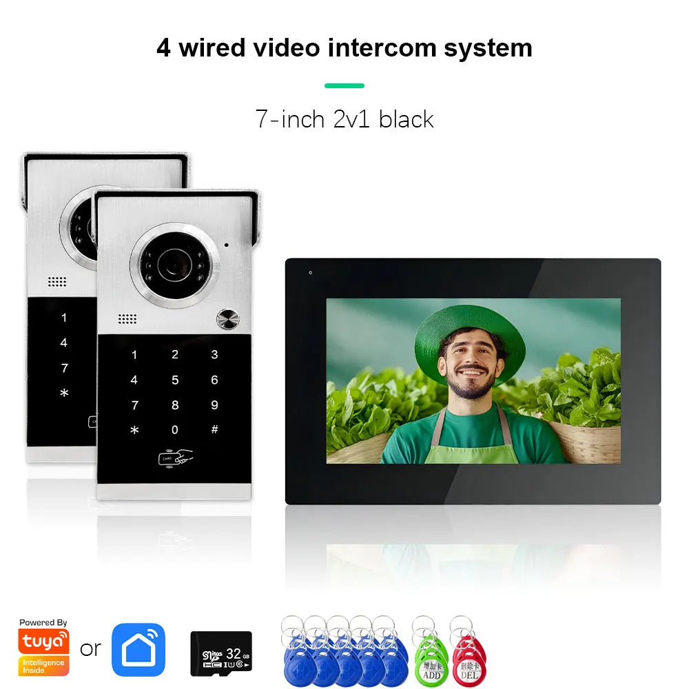 ANJIELO Metal Doorbell Video Intercom for System 10 inch Touch Screen 4in1 Unlock Romote Safety Protection Tuya Smart