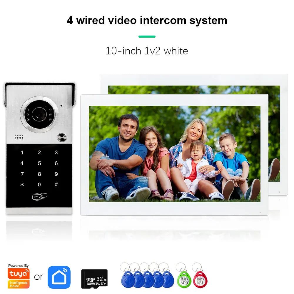 ANJIELO Metal Doorbell Video Intercom for System 10 inch Touch Screen 4in1 Unlock Romote Safety Protection Tuya Smart