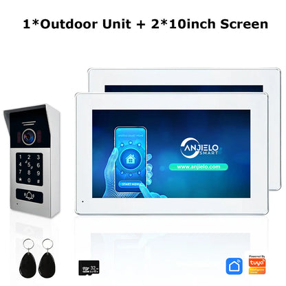 Anjielo Smart Home 2 Wire BUS Video Intercom Doorbell Camera 1080P 7/10 Inch Touch Monitor With RFID Card Access Doorphone System For Home Villa