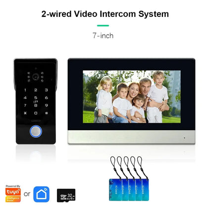 Anjielo Smart Home Tuya Smart IP 2-wired Doorbell Video Intercom System with 1080P HD Camera 7-inch Touch Screen and Dual Unlocking Function Via Password and IC Card for Secure and User-Friendly Home Access