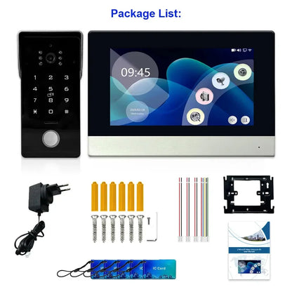 Anjielo Smart Home Tuya Smart IP 2-wired Doorbell Video Intercom System with 1080P HD Camera 7-inch Touch Screen and Dual Unlocking Function Via Password and IC Card for Secure and User-Friendly Home Access