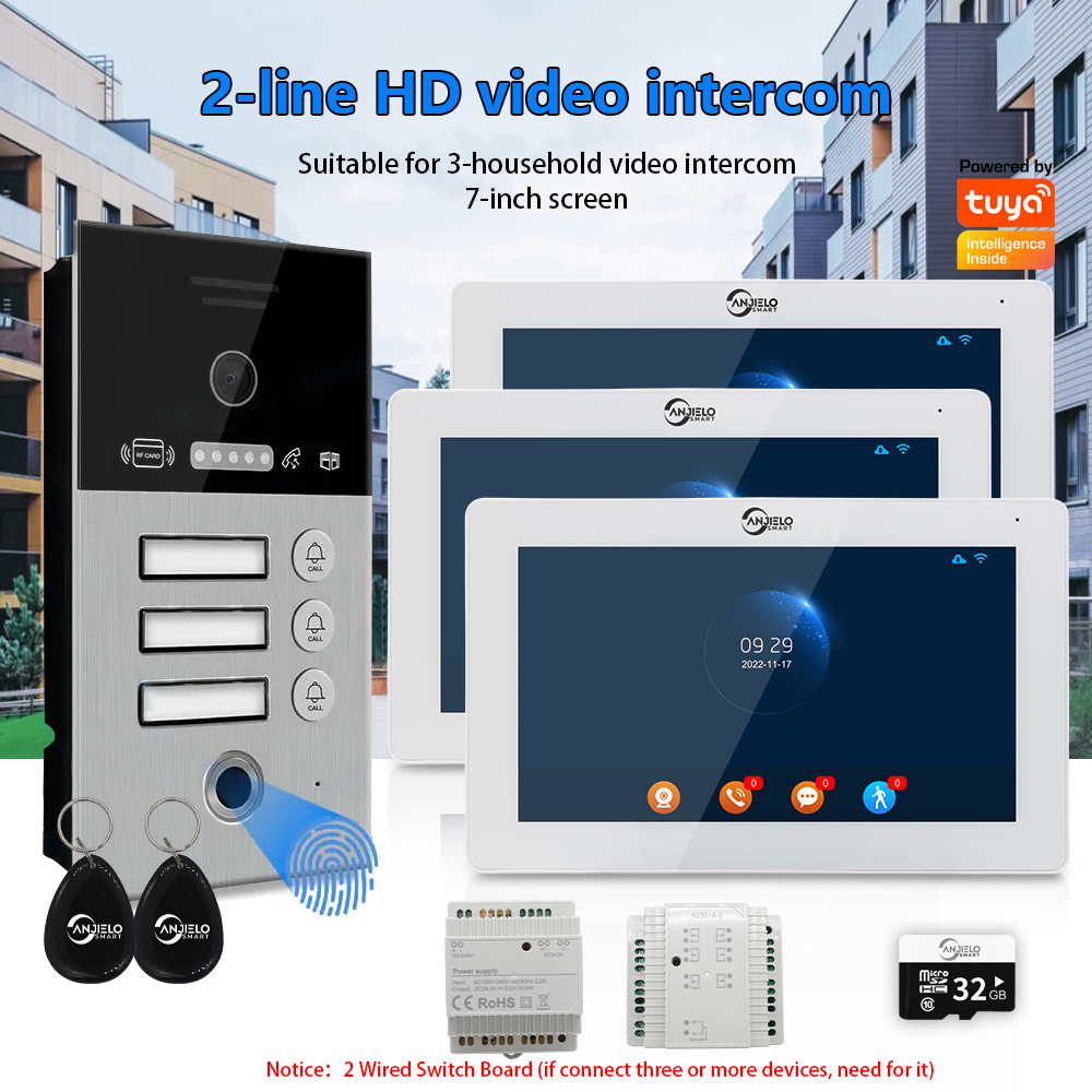 Anjielo Smart Home 2-Wire 1080P Full HD Video Intercom System - 7 Inch Screen with Night Vision for Apartment Security