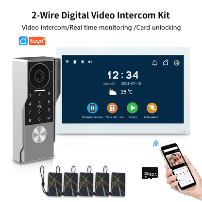 Anjielo Smart Home 2025 Latest 2-Wired Video Intercom 1080P Waterproof Touch Screen Unlocked by Swiping a Card with Password  for the Apartment Intercom System for Home Villa