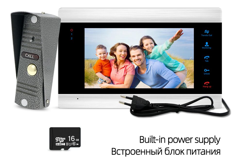 Angelo Home Intercom Video-Türsprechanlage 7-Zoll-Monitor 1200TVL Türklingelkamera mit 16G-Speicherkarte Video-Gegensprechanlage Kit Schiff aus Russland